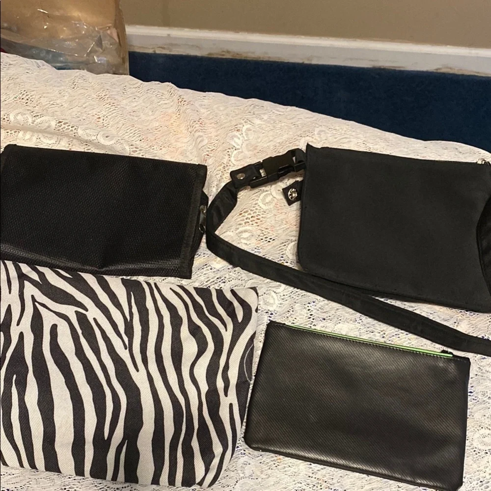 Black Textured Cosmetic Bags Set